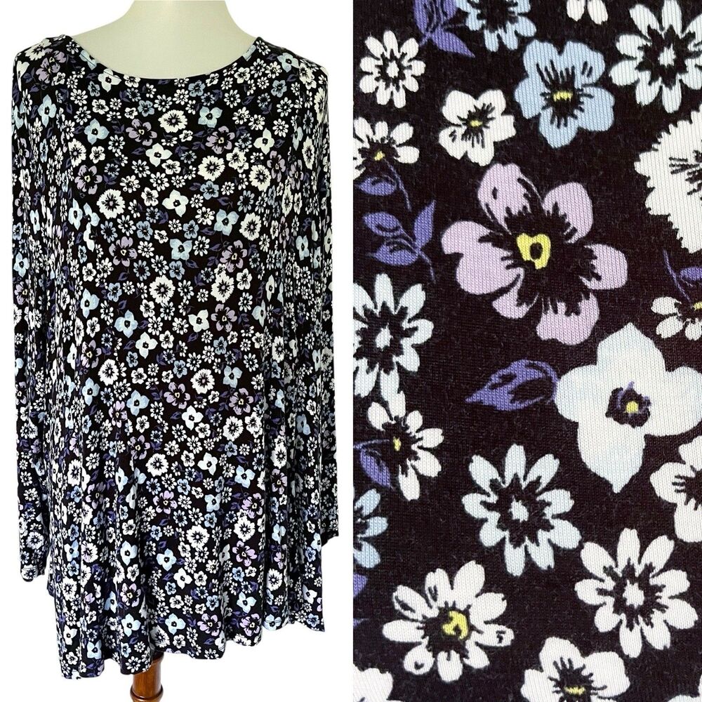 Lane Bryant Rayon Long Sleeve Ditsy Floral Tie Back Top Shirt Stretch 26/28 4X